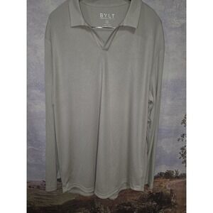 BYLT Premium Basics Ribbed Long Sleeve Open V Polo Shirt Grey Men's XL